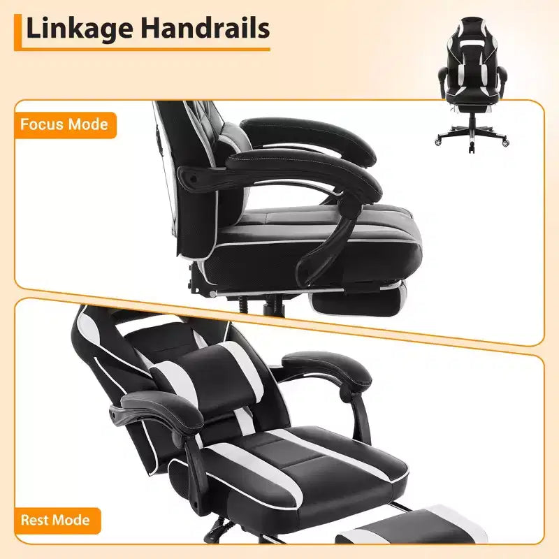 Reclining Ergonomic Gaming Chair w/ Retractable Footrest, High Back PU Leather Racing Computer Desk Chair w/ Lumbar & Headrest Support for Office