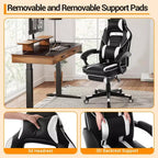 Reclining Ergonomic Gaming Chair w/ Retractable Footrest, High Back PU Leather Racing Computer Desk Chair w/ Lumbar & Headrest Support for Office