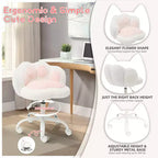 Teddy Fleece Vanity Chair Cat Paw Backrest 360 Swivel Height Adjustable 300LBS Support Tool-Free Assembly for Home Office Bedroom