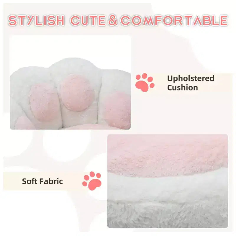 Teddy Fleece Vanity Chair Cat Paw Backrest 360 Swivel Height Adjustable 300LBS Support Tool-Free Assembly for Home Office Bedroom