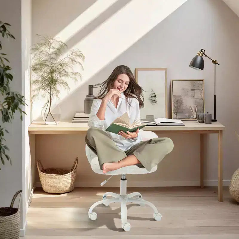 Teddy Fleece Vanity Chair Cat Paw Backrest 360 Swivel Height Adjustable 300LBS Support Tool-Free Assembly for Home Office Bedroom
