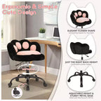 Teddy Fleece Vanity Chair Cat Paw Backrest 360 Swivel Height Adjustable 300LBS Support Tool-Free Assembly for Home Office Bedroom