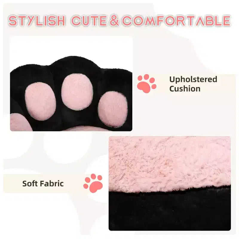 Teddy Fleece Vanity Chair Cat Paw Backrest 360 Swivel Height Adjustable 300LBS Support Tool-Free Assembly for Home Office Bedroom
