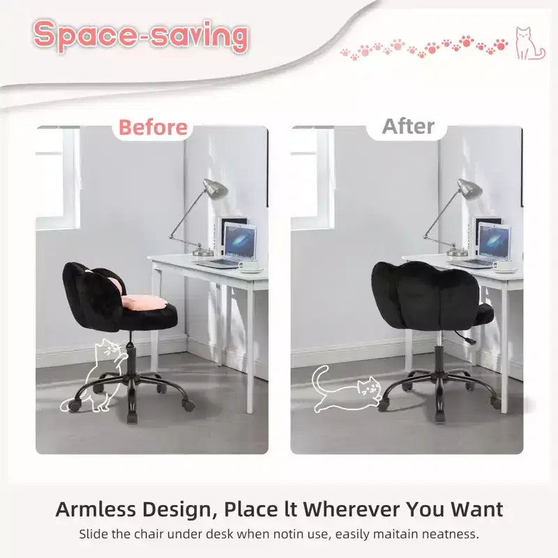Teddy Fleece Vanity Chair Cat Paw Backrest 360 Swivel Height Adjustable 300LBS Support Tool-Free Assembly for Home Office Bedroom