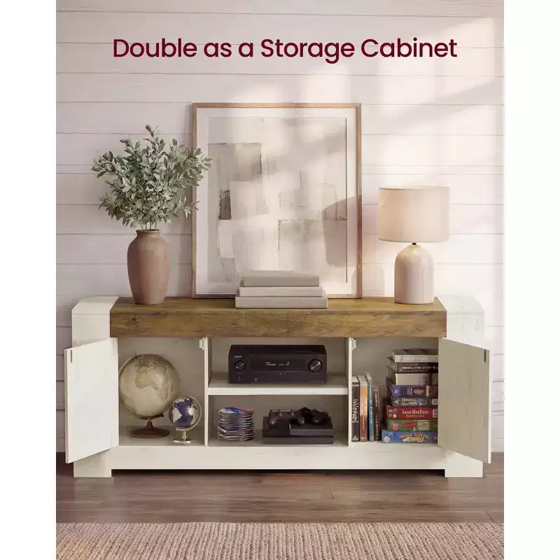 VASAGLE TV Stand, Farmhouse Entertainment Center with Storage Cabinets, Media Console Table for 65 Inch TV, Rustic White and Honey Brown