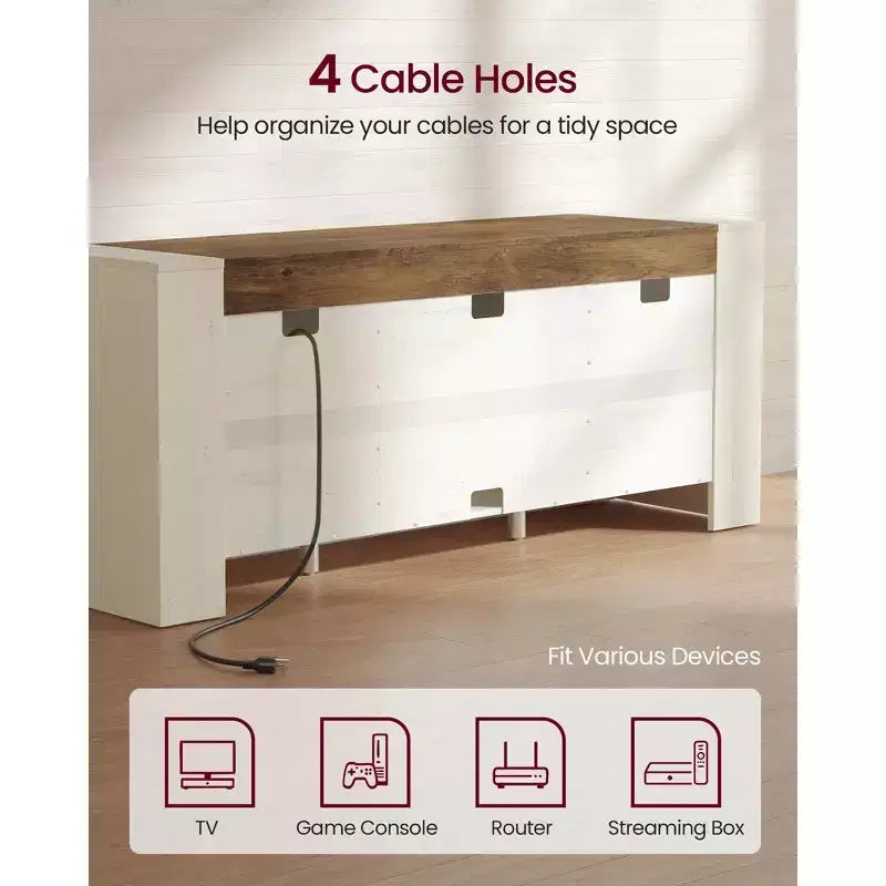 VASAGLE TV Stand, Farmhouse Entertainment Center with Storage Cabinets, Media Console Table for 65 Inch TV, Rustic White and Honey Brown