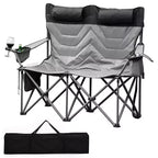 Camping Chair for 2 Adults Heavy Duty Folding Outdoor Loveseat, High Back Support, Padded Seat, Headrest, Cooler Pouch, Cup Holders, 700 lbs Capacity
