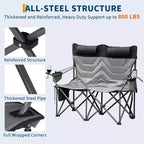 Camping Chair for 2 Adults Heavy Duty Folding Outdoor Loveseat, High Back Support, Padded Seat, Headrest, Cooler Pouch, Cup Holders, 700 lbs Capacity