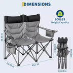 Camping Chair for 2 Adults Heavy Duty Folding Outdoor Loveseat, High Back Support, Padded Seat, Headrest, Cooler Pouch, Cup Holders, 700 lbs Capacity