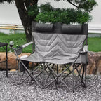 Camping Chair for 2 Adults Heavy Duty Folding Outdoor Loveseat, High Back Support, Padded Seat, Headrest, Cooler Pouch, Cup Holders, 700 lbs Capacity