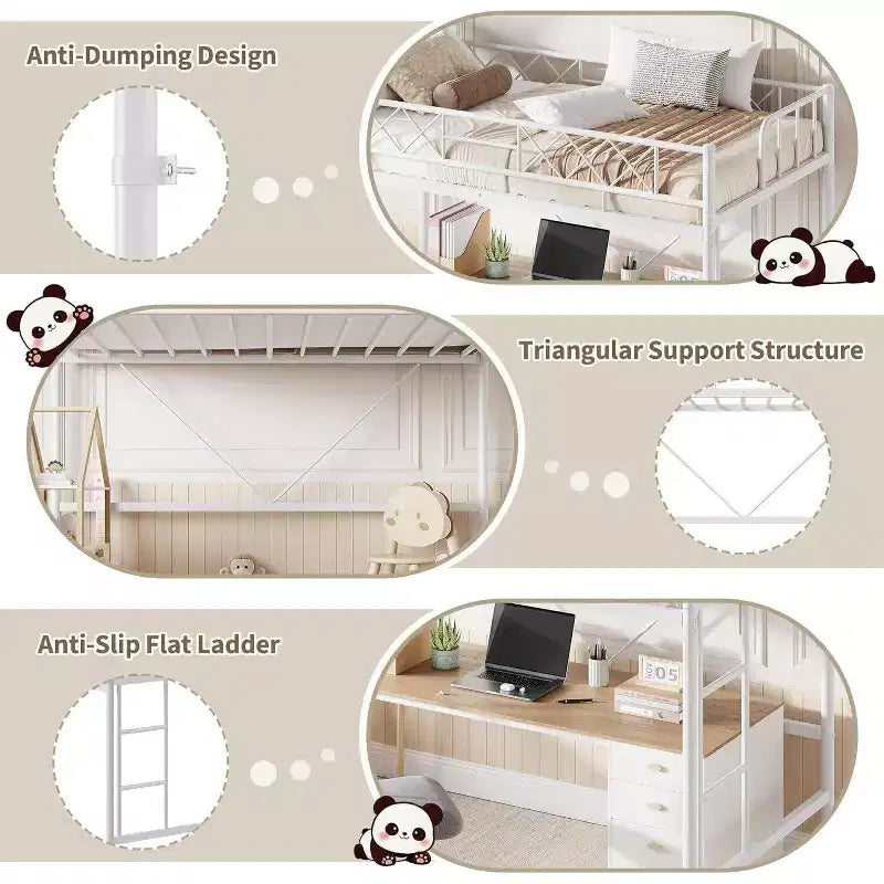 GuatoWave Heavy Duty Space-Saving Loft Bed Frame with Stairs for Adults, Teens & Kids