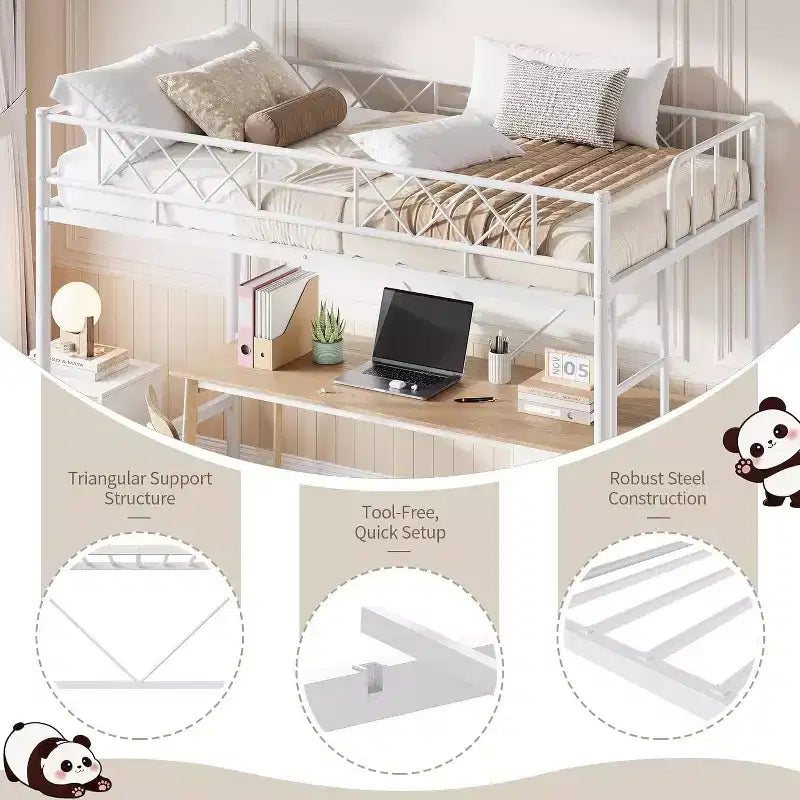 GuatoWave Heavy Duty Space-Saving Loft Bed Frame with Stairs for Adults, Teens & Kids