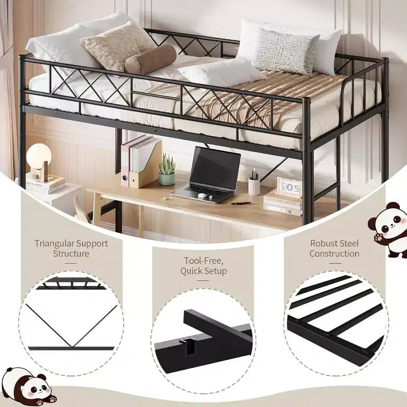 GuatoWave Heavy Duty Space-Saving Loft Bed Frame with Stairs for Adults, Teens & Kids