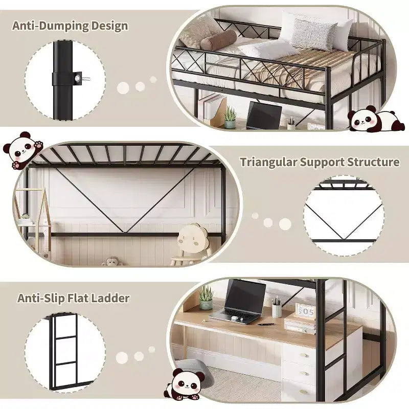GuatoWave Heavy Duty Space-Saving Loft Bed Frame with Stairs for Adults, Teens & Kids