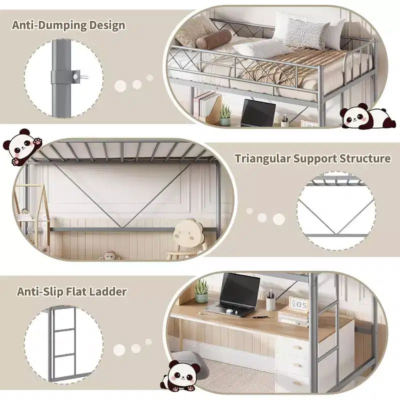 GuatoWave Heavy Duty Space-Saving Loft Bed Frame with Stairs for Adults, Teens & Kids
