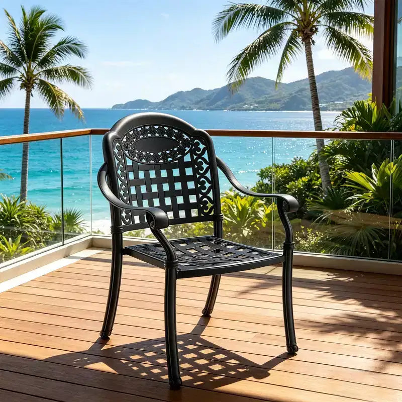 Lot de 4 chaises de salle à manger d'extérieur en fonte d'aluminium, cadre noir résistant à la rouille avec coussins résistants à l'eau