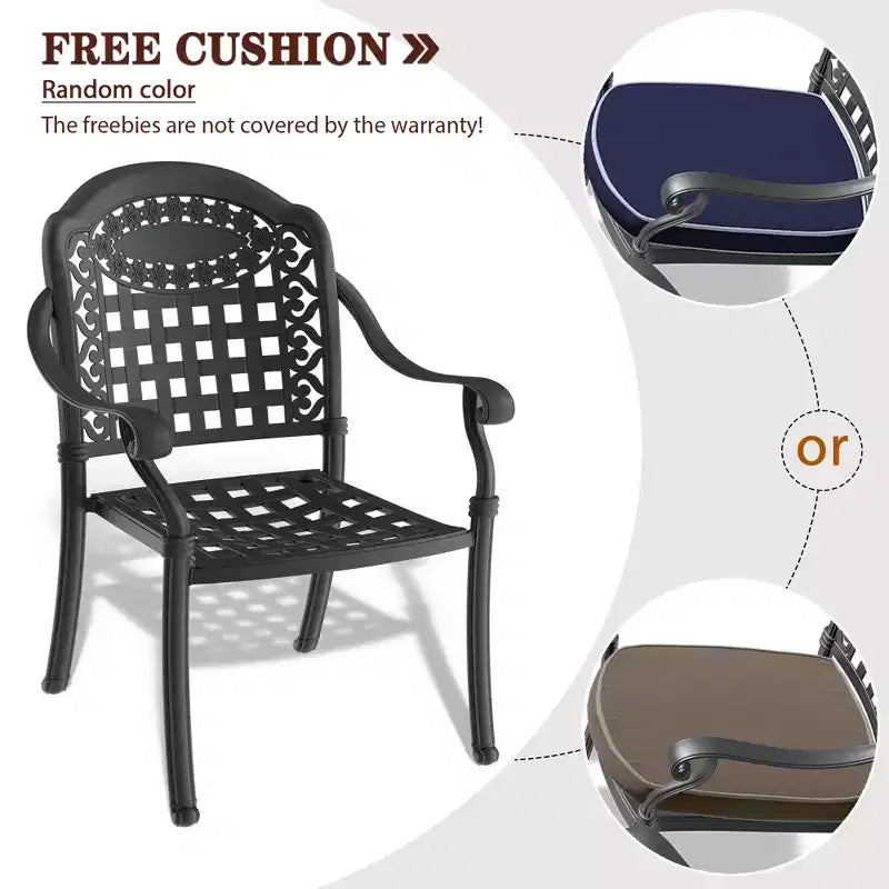 Lot de 4 chaises de salle à manger d'extérieur en fonte d'aluminium, cadre noir résistant à la rouille avec coussins résistants à l'eau