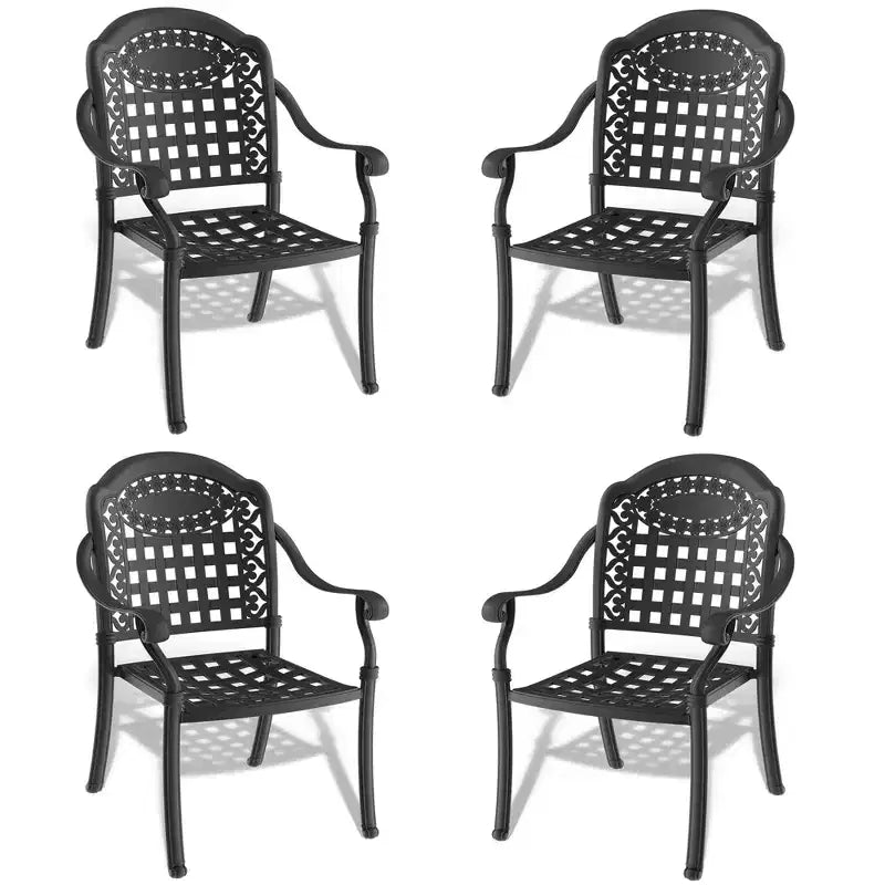 Lot de 4 chaises de salle à manger d'extérieur en fonte d'aluminium, cadre noir résistant à la rouille avec coussins résistants à l'eau