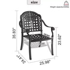 Lot de 4 chaises de salle à manger d'extérieur en fonte d'aluminium, cadre noir résistant à la rouille avec coussins résistants à l'eau