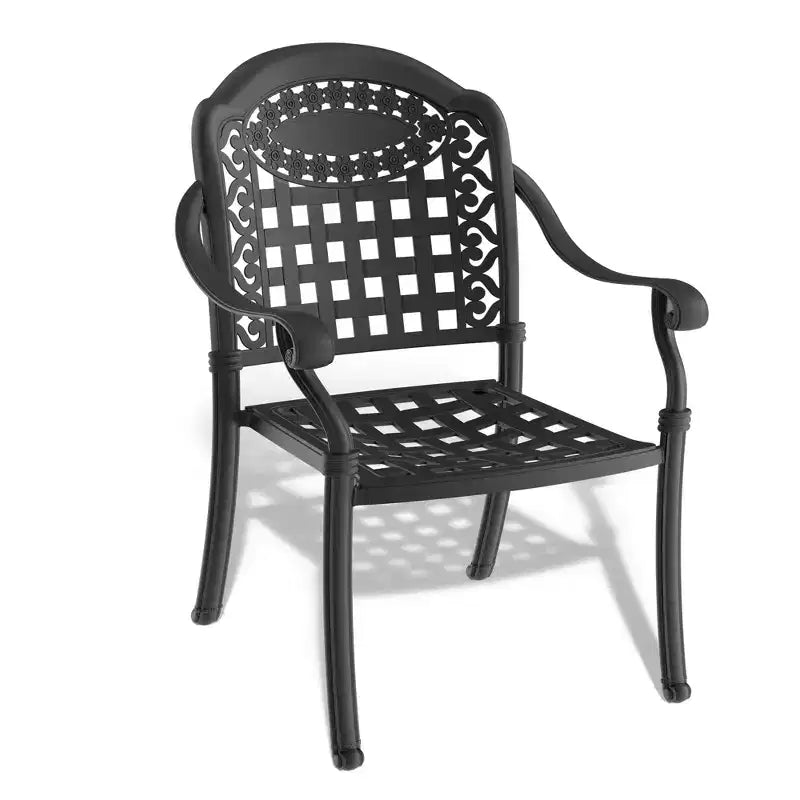 Lot de 4 chaises de salle à manger d'extérieur en fonte d'aluminium, cadre noir résistant à la rouille avec coussins résistants à l'eau