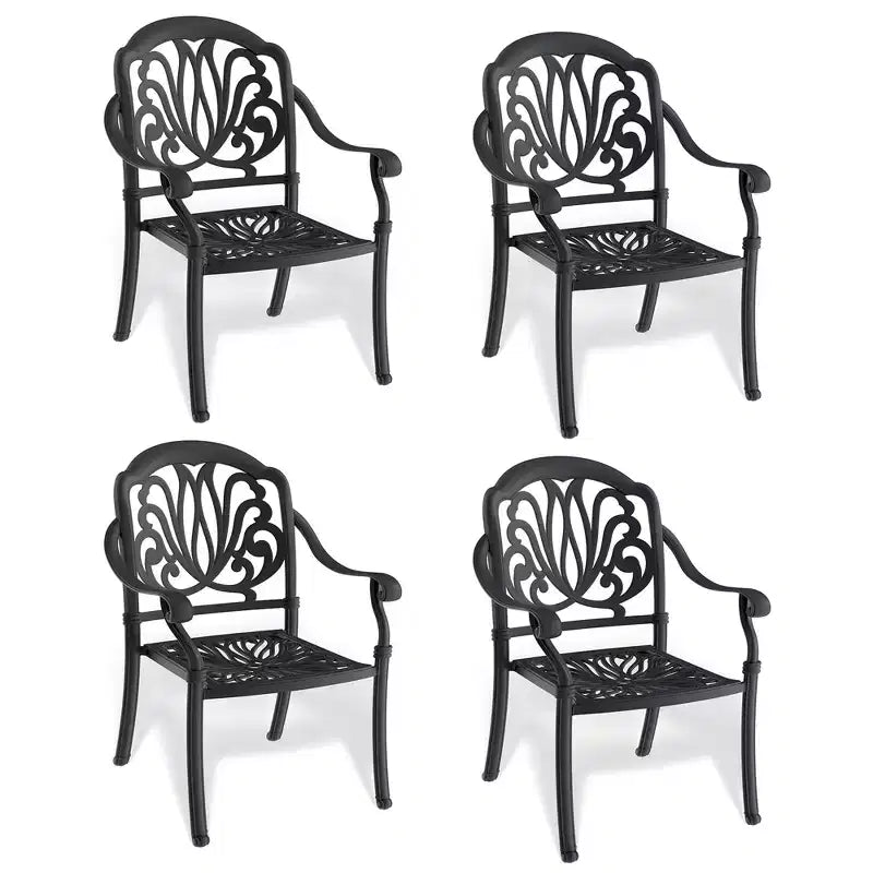Lot de 4 chaises de salle à manger d'extérieur en fonte d'aluminium, cadre noir résistant à la rouille avec coussins résistants à l'eau