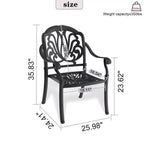 Lot de 4 chaises de salle à manger d'extérieur en fonte d'aluminium, cadre noir résistant à la rouille avec coussins résistants à l'eau