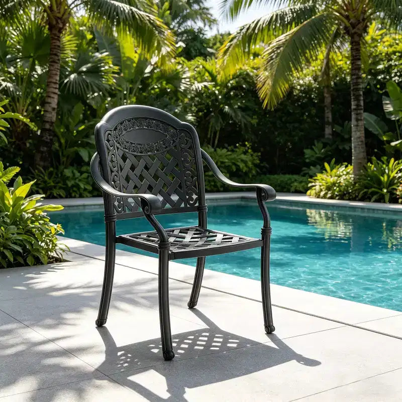 Lot de 4 chaises de salle à manger d'extérieur en fonte d'aluminium, cadre noir résistant à la rouille avec coussins résistants à l'eau