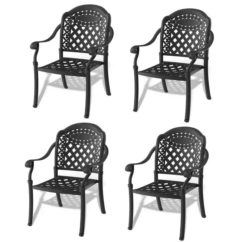 Lot de 4 chaises de salle à manger d'extérieur en fonte d'aluminium, cadre noir résistant à la rouille avec coussins résistants à l'eau