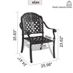 Lot de 4 chaises de salle à manger d'extérieur en fonte d'aluminium, cadre noir résistant à la rouille avec coussins résistants à l'eau