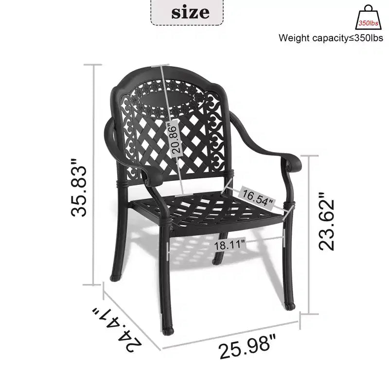 Lot de 4 chaises de salle à manger d'extérieur en fonte d'aluminium, cadre noir résistant à la rouille avec coussins résistants à l'eau