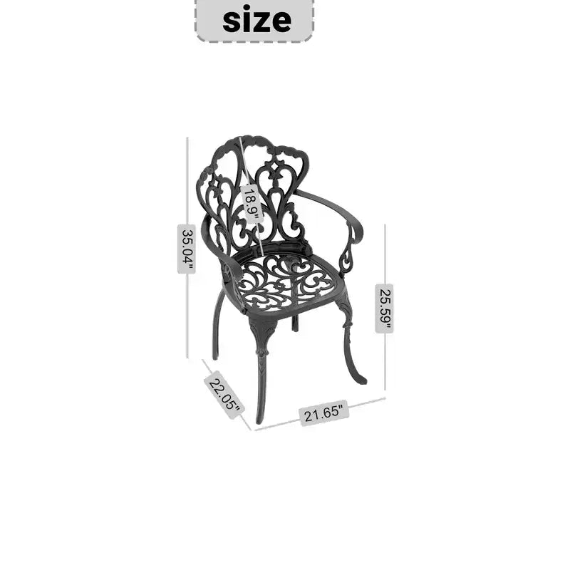 Lot de 4 chaises de salle à manger d'extérieur en fonte d'aluminium, cadre noir résistant à la rouille avec coussins résistants à l'eau