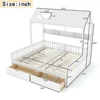 Lit plateforme ModernLuxe double deux places de style maison avec étagères de rangement et tiroirs, design cabane pour chambre d'enfant partagée