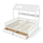 Lit plateforme ModernLuxe double deux places de style maison avec étagères de rangement et tiroirs, design cabane pour chambre d'enfant partagée