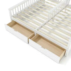 Lit plateforme ModernLuxe double deux places de style maison avec étagères de rangement et tiroirs, design cabane pour chambre d'enfant partagée