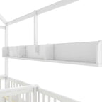 Lit plateforme ModernLuxe double deux places de style maison avec étagères de rangement et tiroirs, design cabane pour chambre d'enfant partagée