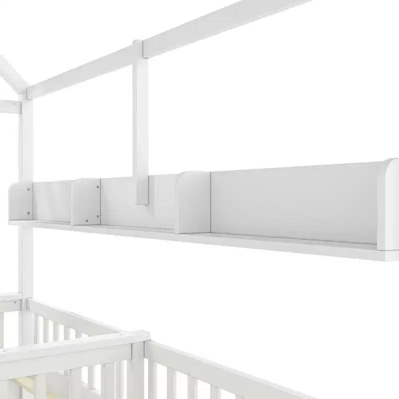 Lit plateforme ModernLuxe double deux places de style maison avec étagères de rangement et tiroirs, design cabane pour chambre d'enfant partagée