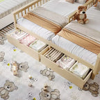 Lit plateforme ModernLuxe double deux places de style maison avec étagères de rangement et tiroirs, design cabane pour chambre d'enfant partagée