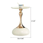 Table d'appoint ronde en métal blanc, petite table basse avec finition dorée, table d'appoint compacte pour petits espaces de vie
