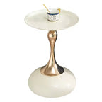 Table d'appoint ronde en métal blanc, petite table basse avec finition dorée, table d'appoint compacte pour petits espaces de vie