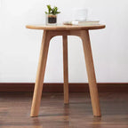 100% Natural Solid Oak Wood Round End Table, Three-Legged Side Coffee Table Bedside Table for Living Room Bedroom