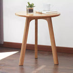 100% Natural Solid Oak Wood Round End Table, Three-Legged Side Coffee Table Bedside Table for Living Room Bedroom