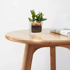 100% Natural Solid Oak Wood Round End Table, Three-Legged Side Coffee Table Bedside Table for Living Room Bedroom