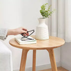 100% Natural Solid Oak Wood Round End Table, Three-Legged Side Coffee Table Bedside Table for Living Room Bedroom