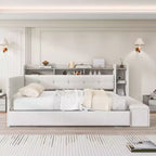 Lit de repos rembourré Hill GDFStudio avec pouf de rangement, étagères et lit gigogne