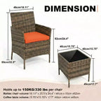 3-Piece Outdoor Patio Furniture Set, PE Rattan Wicker Chairs with Cushions and Tempered Glass Coffee Table for Backyard Porch Garden Poolside
