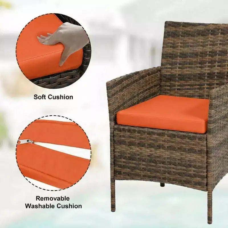 3-Piece Outdoor Patio Furniture Set, PE Rattan Wicker Chairs with Cushions and Tempered Glass Coffee Table for Backyard Porch Garden Poolside