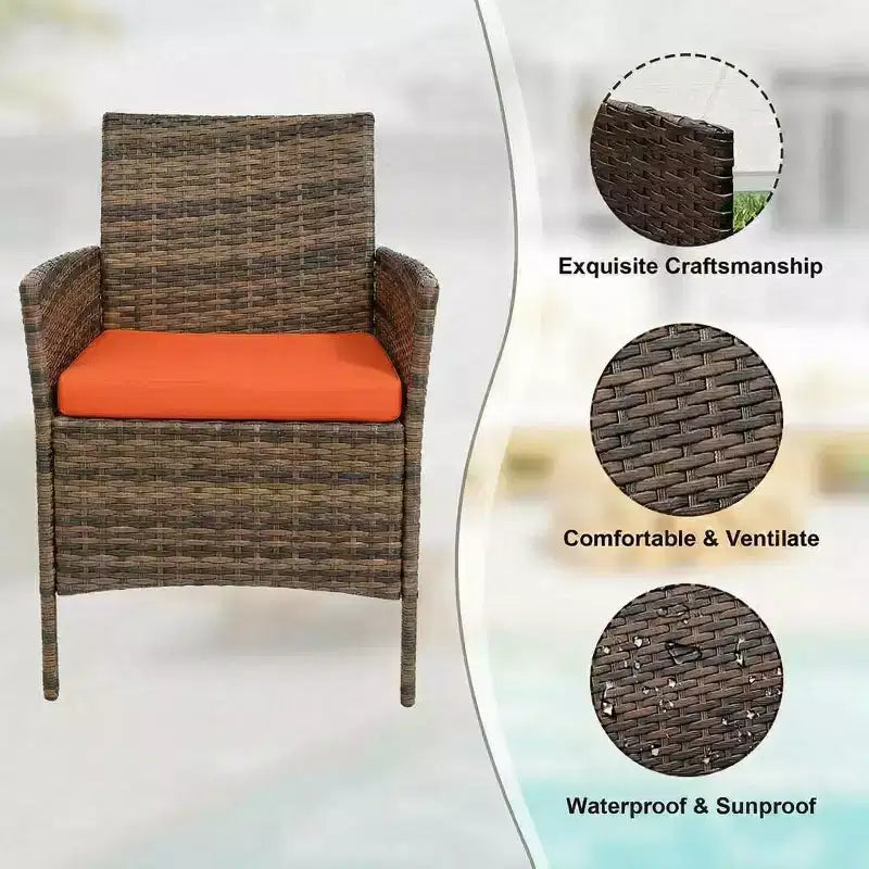 3-Piece Outdoor Patio Furniture Set, PE Rattan Wicker Chairs with Cushions and Tempered Glass Coffee Table for Backyard Porch Garden Poolside