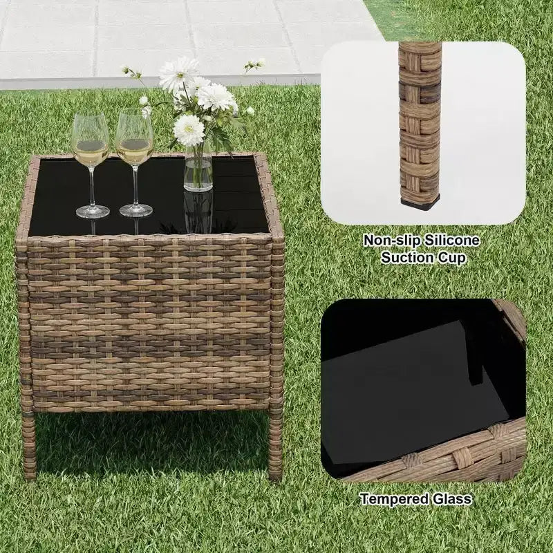 3-Piece Outdoor Patio Furniture Set, PE Rattan Wicker Chairs with Cushions and Tempered Glass Coffee Table for Backyard Porch Garden Poolside