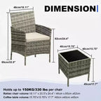 3-Piece Outdoor Patio Furniture Set, PE Rattan Wicker Chairs with Cushions and Tempered Glass Coffee Table for Backyard Porch Garden Poolside