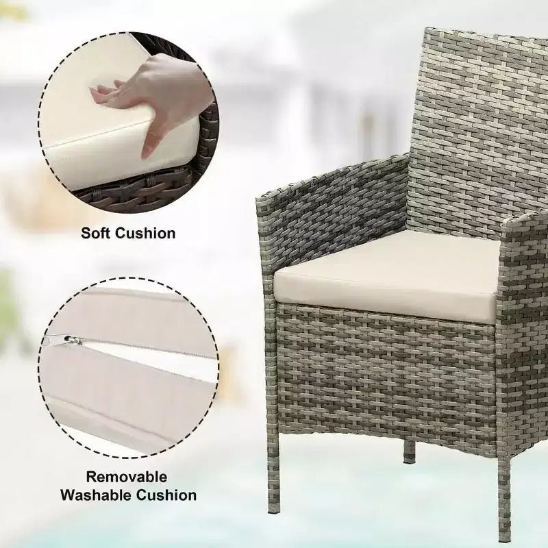 3-Piece Outdoor Patio Furniture Set, PE Rattan Wicker Chairs with Cushions and Tempered Glass Coffee Table for Backyard Porch Garden Poolside